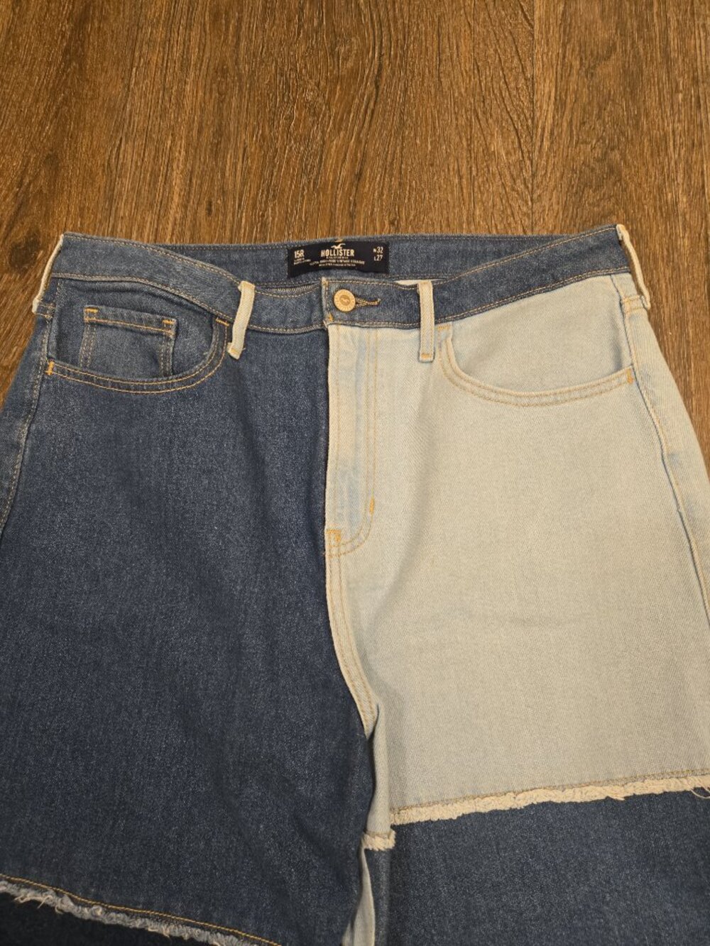 Womens Hollister Ultra High Rise Patchwork Jeans 15R Raw Hem Straight Leg NWT - Picture 4 of 6
